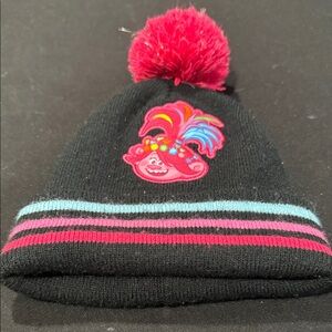 Trolls Black Beanie with Pink Pom and Character Design